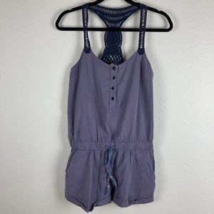 Free People Purple Sleeveless Crochet Back Drawstring Romper - XS